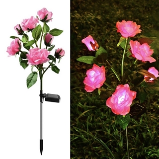 Solcellelampe med roser og blade - Lyserød